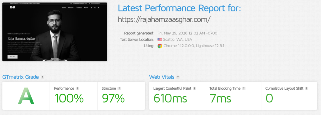 raja hamza asghar website speed with aesthetic design